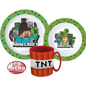 Minecraft étkészlet, micro műanyag szett TNT bögrével