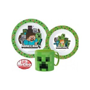 Minecraft étkészlet, micro műanyag szett creeper bögrével
