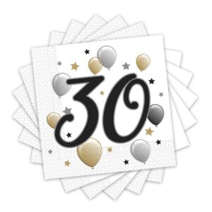 Elegáns Léggömbös 30-as Szülinapi Parti Szalvéta 33x33 20db