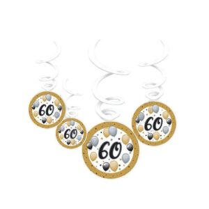 60-as Szülinapi Elegáns Léggömbös Spirális Függő Dekor 6 db