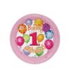 Boldog 1. Szülinapot Léggömbös Rózsaszín Tányér 23cm 6db