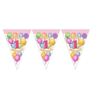 m24558-1632290654000.jpg Boldog 1. Szülinapot Léggömbös Rózsaszín Zászlófüzér 5m