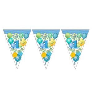m24565-1632290654105.jpg Boldog 1. Szülinapot Léggömbös Kék Fiús Zászlófüzér - 5 m