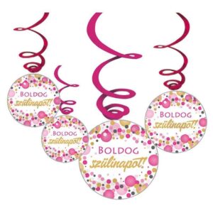 m26958-1632290654569.jpg Boldog Szülinapot Rózsaszín Konfettis Függő Dekoráció 6 db