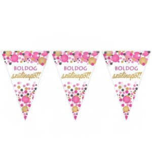 Boldog Szülinapot Rózsaszín Konfettis Zászlófüzér 5m