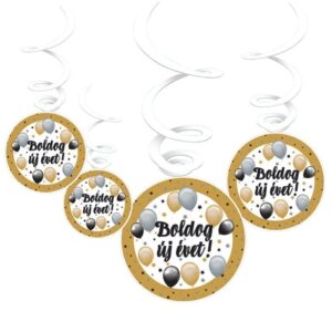 Boldog Új Évet Elegáns Léggömbös Spirális Függő Dekor 6db