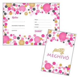 Rózsaszín Pasztell Konfettis Parti Meghívó és Boríték 8db