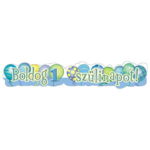mb24794-1619442569926.jpg Boldog 1. Szülinapot Léggömb Mintás Kék Banner 148x27 cm
