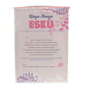 Rinya Menya Eskü Lánybúcsús Ajándék Tábla