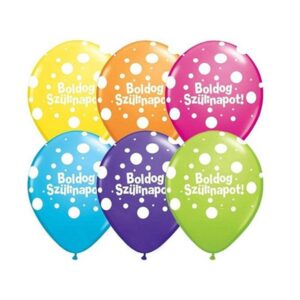 11 inch-es Boldog Szülinapot Big Polka Lufi 1 db (válaszható színek)