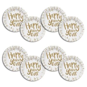 Happy New Year Fehér Arany Papír Parti Tányér 23cm 10db